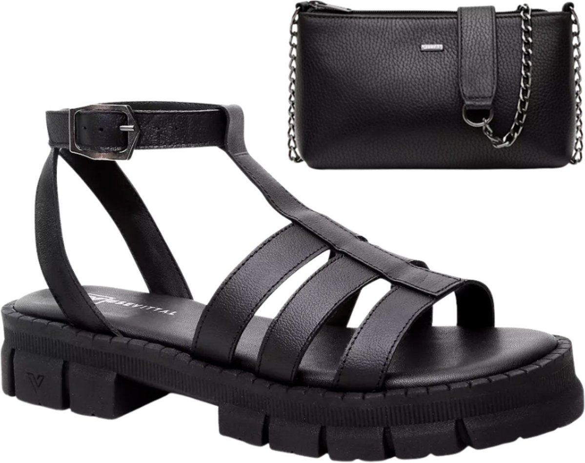 Imagem principal Kit Sandália e Bolsa Feminina Vittal Couro Legítimo Preta USE VITTAL grafite USE VITTAL grafite
