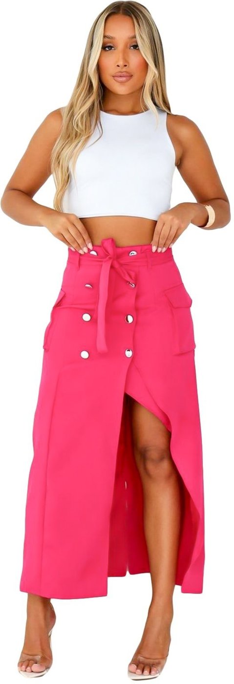 Saia Midi YWC ind Alfaiataria Cargo Cós Alto Detalhe Bolso Com Botões frontais