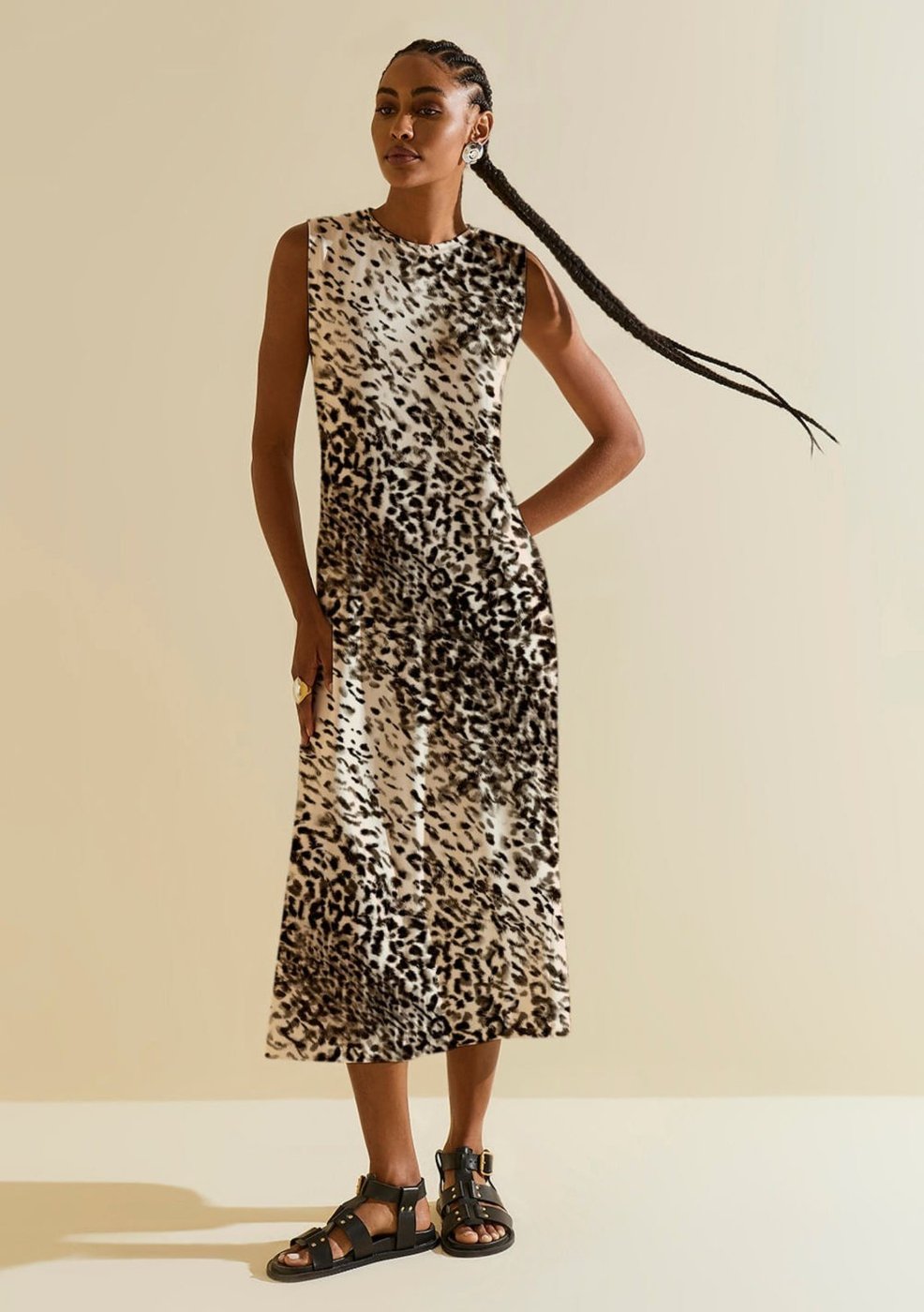 Imagem principal Vestido Morena Rosa Solto Decote Careca Sem Manga Midi Marrom marrom rosa Morena Rosa marrom rosa