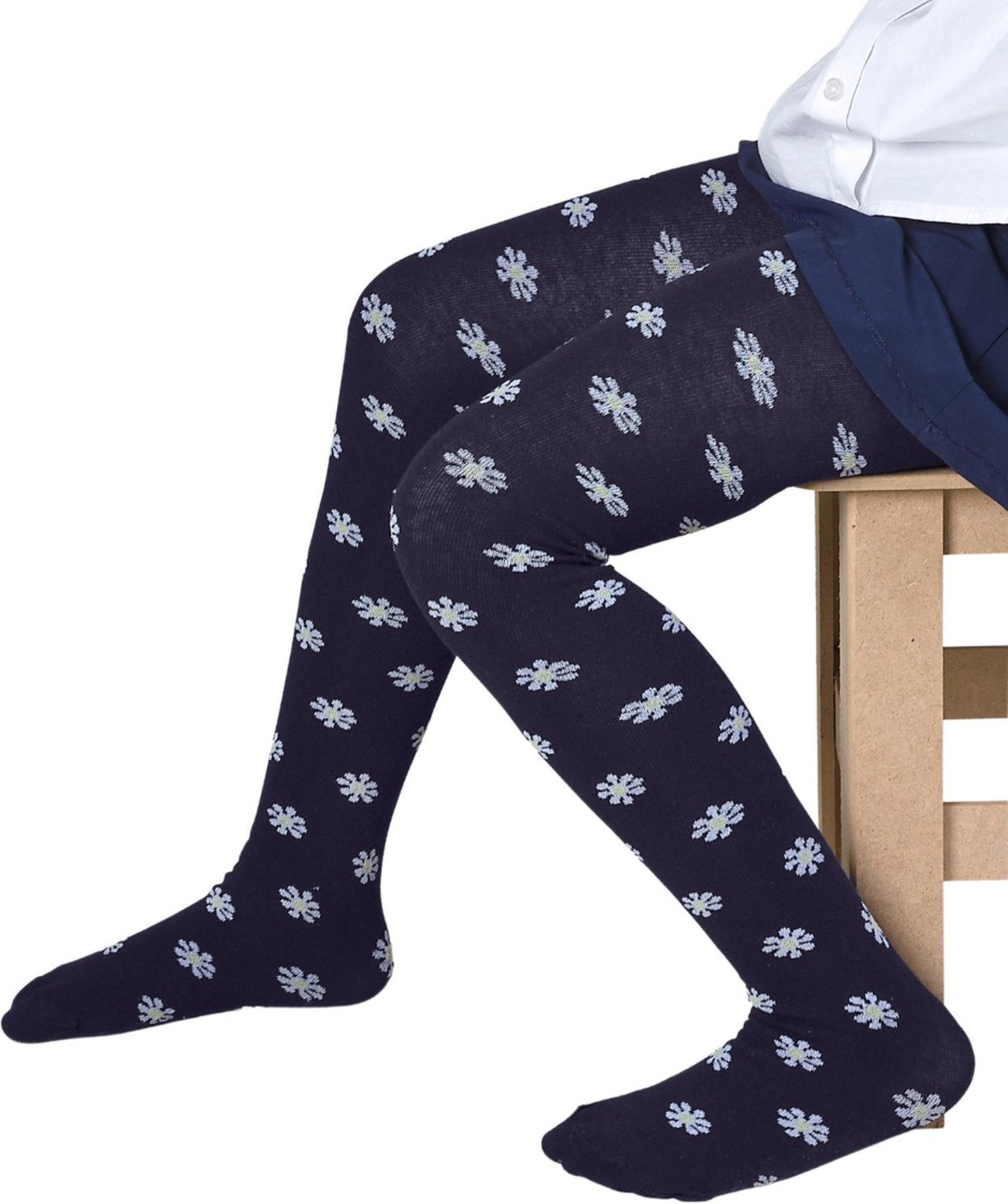 Meia Calça Preta Estampada Margaridas