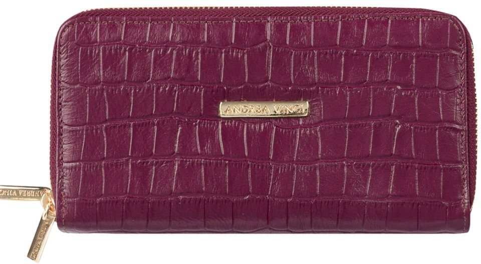 Imagem principal Carteira feminina de couro croco Tinna 10x19cm - Merlot Andrea Vinci vermelho Andrea Vinci vermelho
