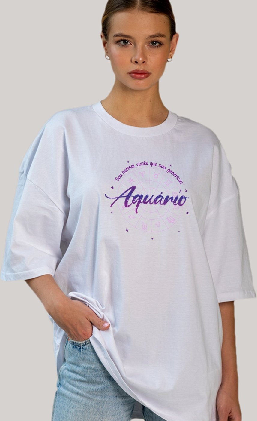 Imagem principal Camiseta Ousy Signo Aquário Sou Normal Vocês Que São Genéricos Oversized Unissex branco ousy branco