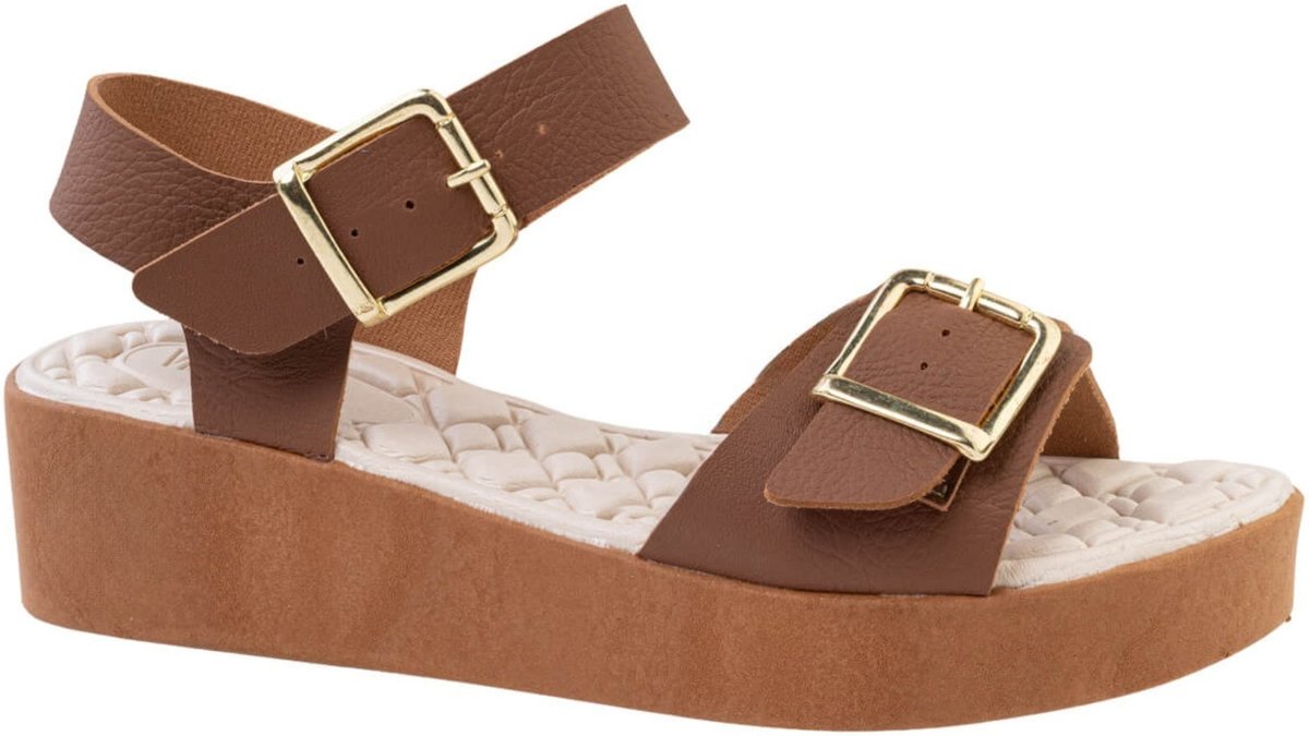 Imagem principal Sandália Feminina Ortopédica Anabela De Fivela Confortável Versátil Dia a Dia Via Angel 85.03 caramelo VIA ANGEL caramelo