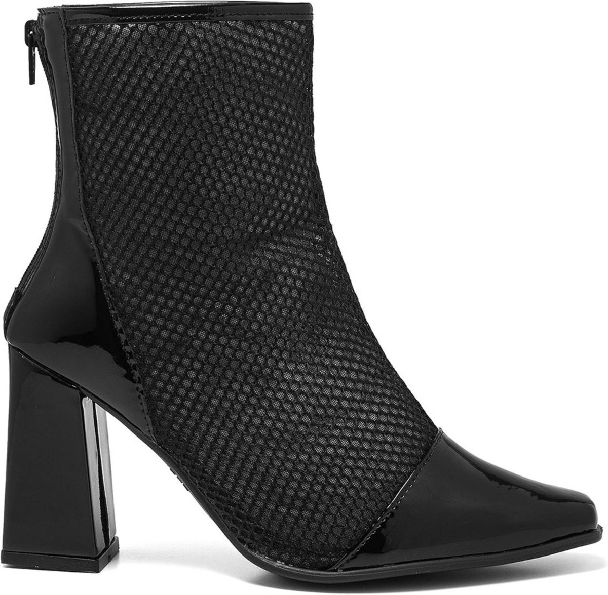 Bota Feminina Stessy Shoes Tela Cano Curto Bico Quadrado Confortável Verniz