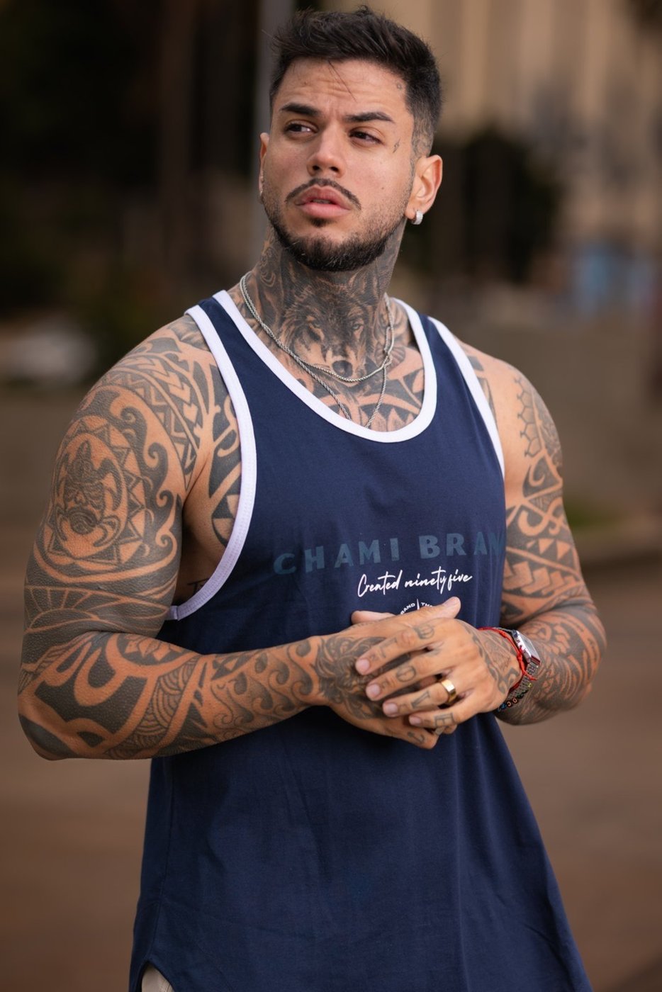 Regata Masculina Long Viés Chami Brand Azul Marinho