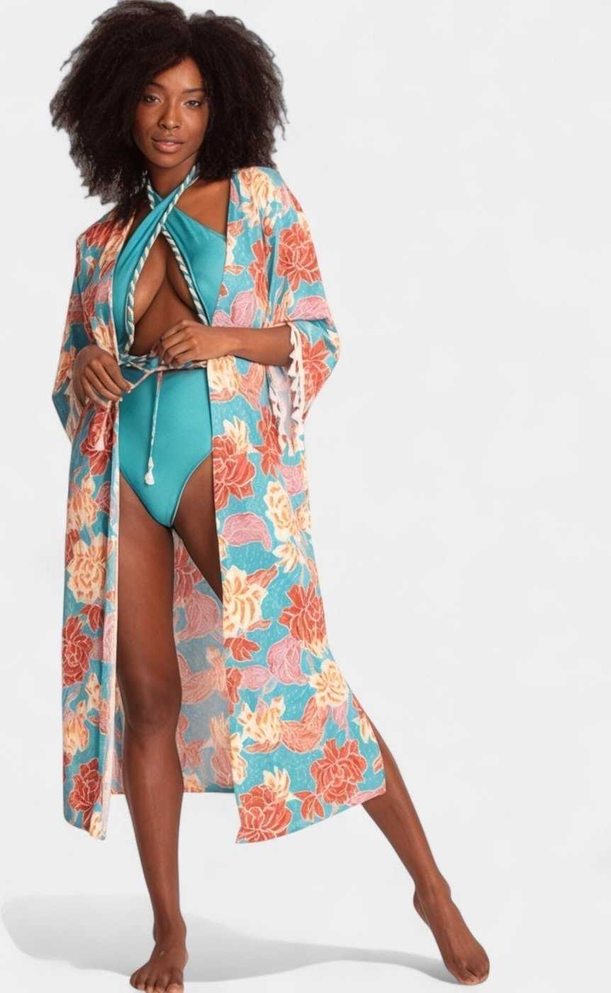 Kimono Areia Branca Baly Flores