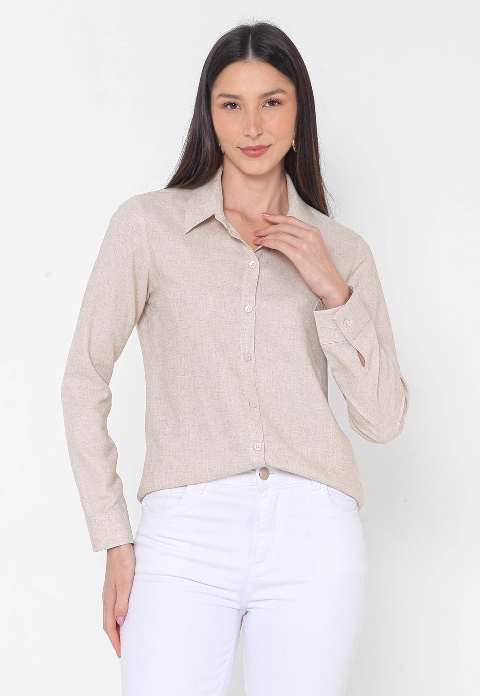 Imagem principal Camisa Intens Manga Longa Viscolinho Liso bege Intens bege