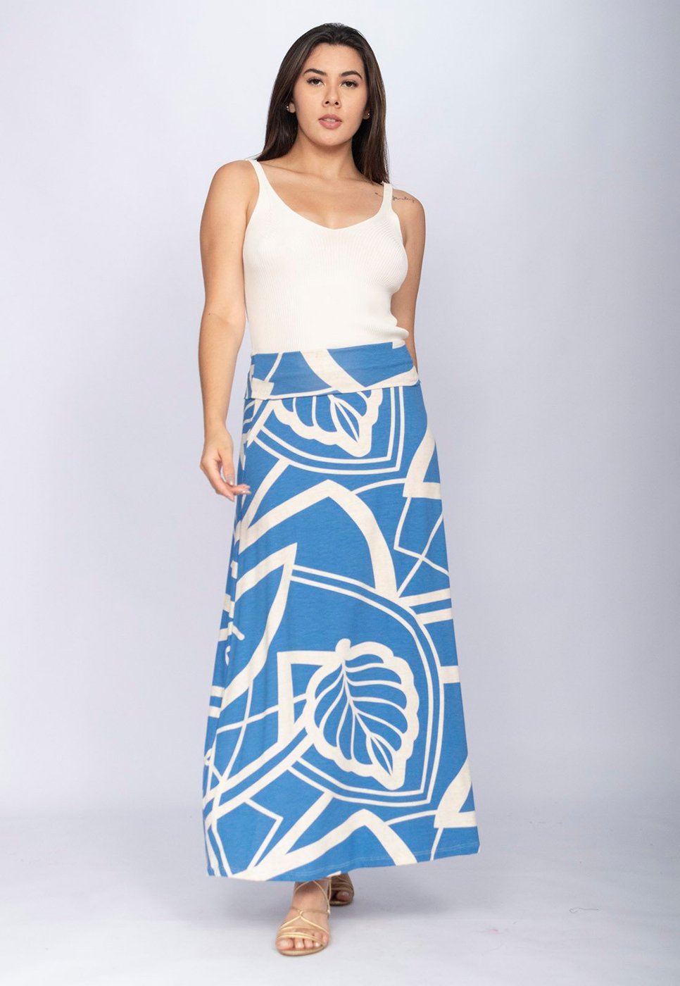 Saia CabanaFree Longa Malha SAZ Estampa Lagoa Botânica