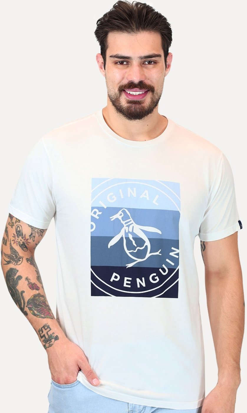 Camiseta Original Penguin Masculina Logo Listras Branca