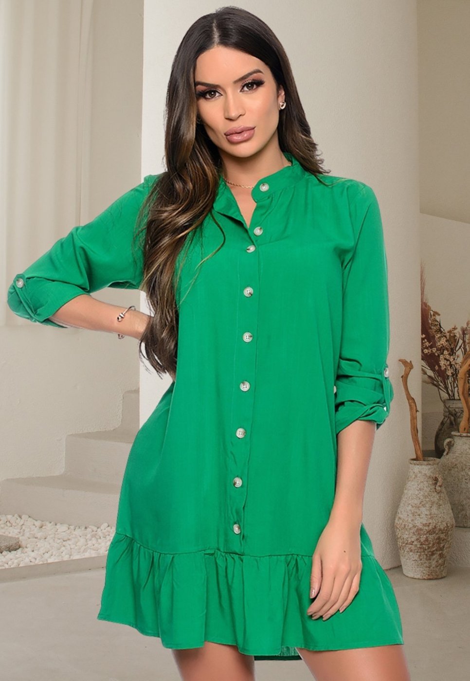 Vestido Chemise Botões Manga Longa B’Bonnie Rebeca Bandeira