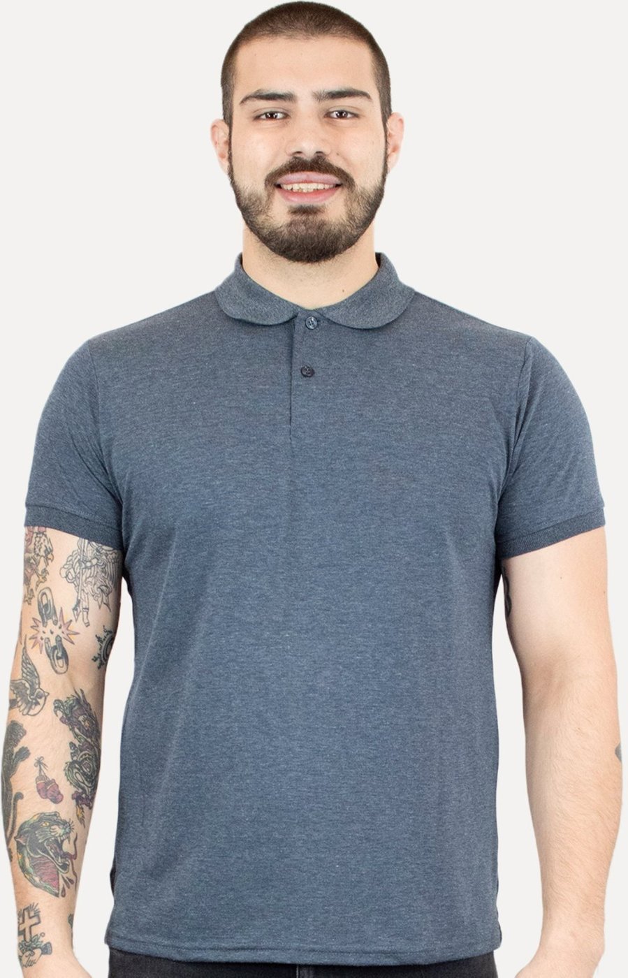 Polo Dixen Masculina Piquet Gola Lisa Marinho Mescla