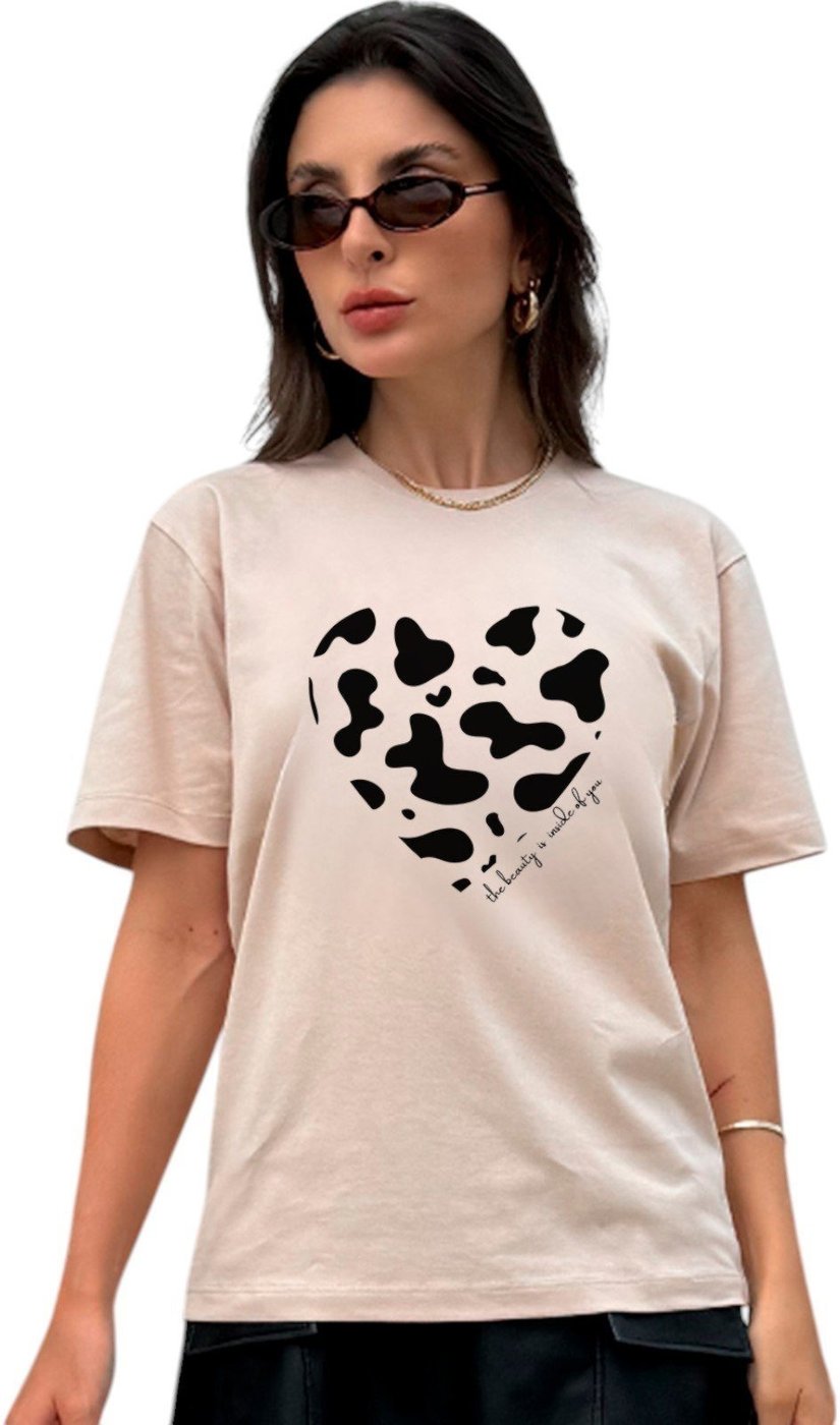 Camiseta Cianitas Chocolate Estampa Coração The Beauty