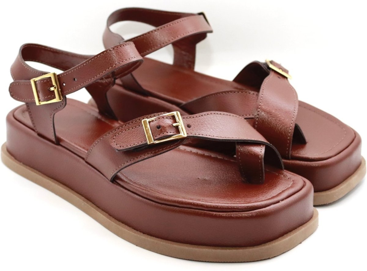 Sandália Flatform Feminina Papete Tiras Fivela 23410 Cacau- Jasmim