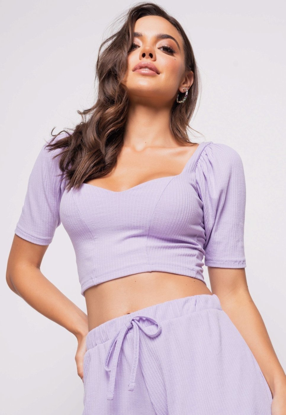 Imagem principal Cropped Princesa Decote Coração Malha Canelada Salvatore Fashion Lilás roxo Salvatore Fashion roxo