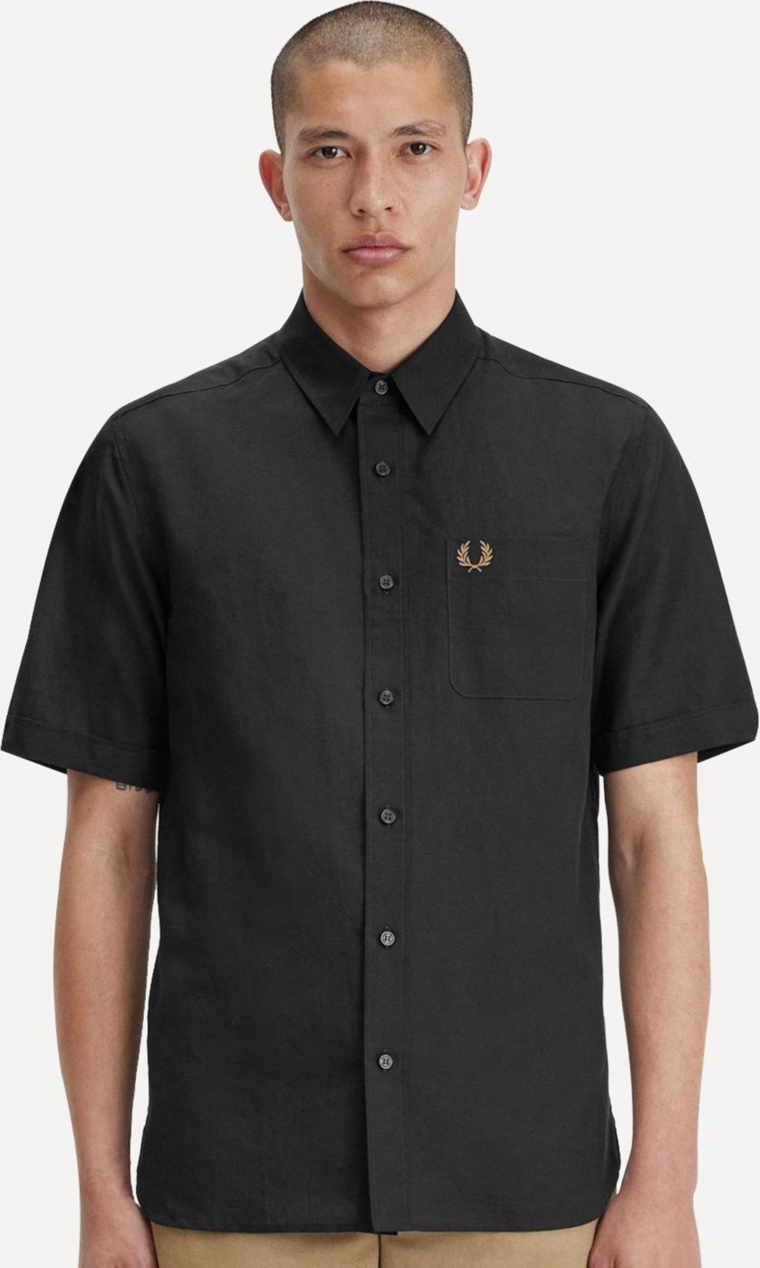 Imagem principal Camisa Fred Perry Masculina Manga Curta Linen Blend Escuro verde verde
