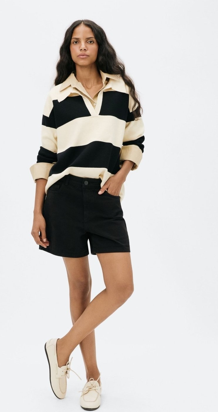 Imagem principal Shorts Básico Feminino Mom Cintura Alta Em Sarja Hering preto Hering preto