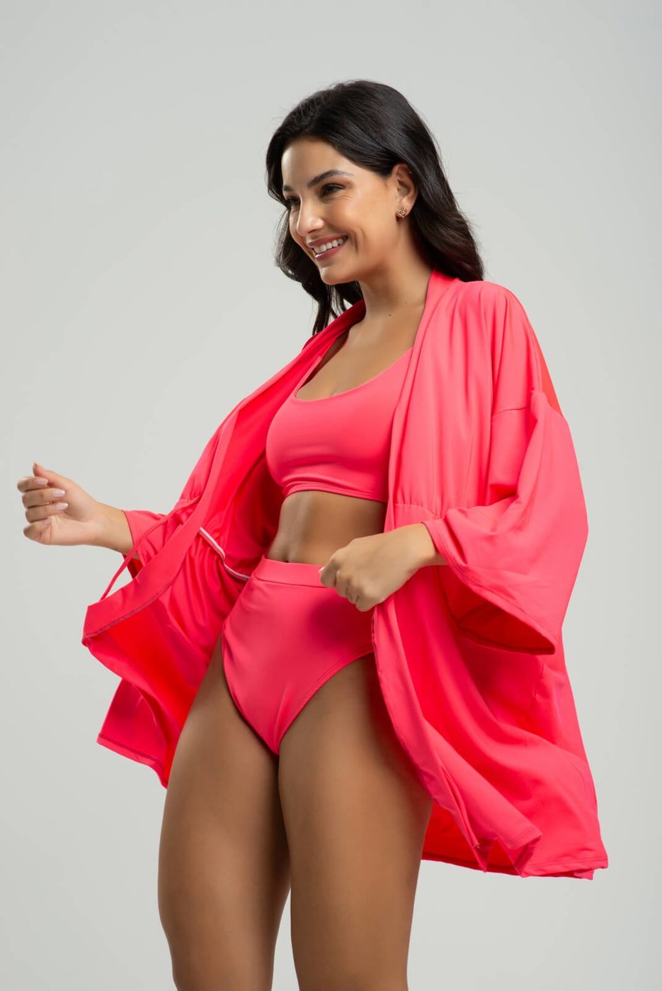 Imagem principal Saída de Praia Kimono Manga Longa Feminino Vicbela Rosa pink/rosa rosa Vicbela pink/rosa rosa