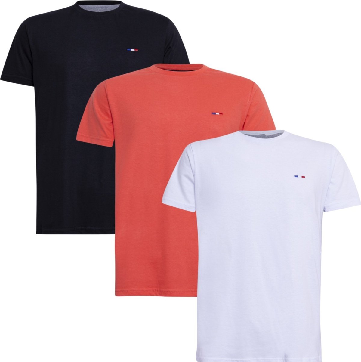 Imagem principal Kit 3 Peças Camisetas Básicas Masculina FMF em Algodão Premium no Estilo Tommy Bordado França Laranja Branco Preto multicolorido FMF multicolorido