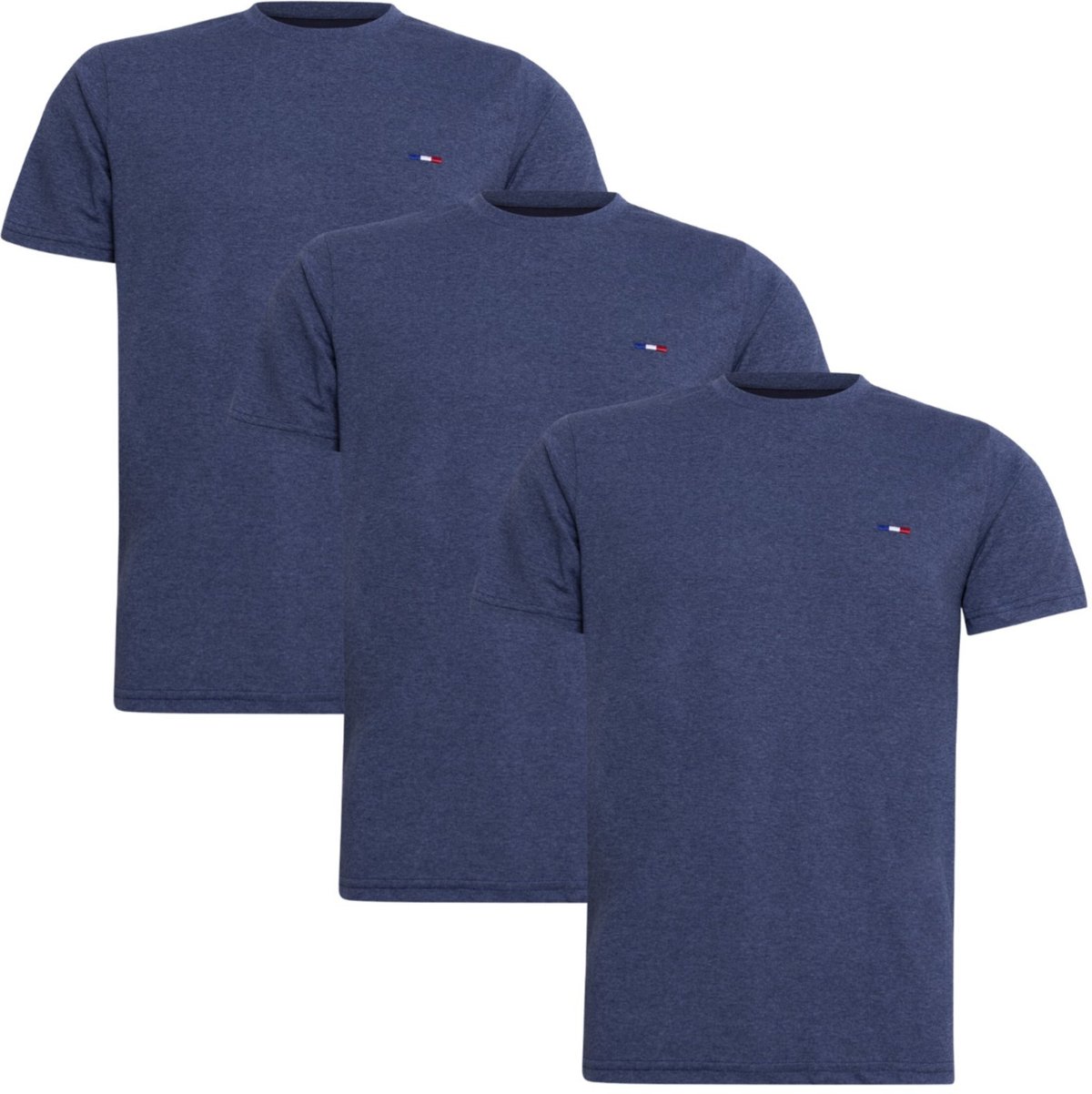 Imagem principal Kit 3 Peças Camisetas Básicas Masculina FMF Azul Mescla em Algodão Premium no Estilo Tommy Bordado França azul marinho FMF azul marinho