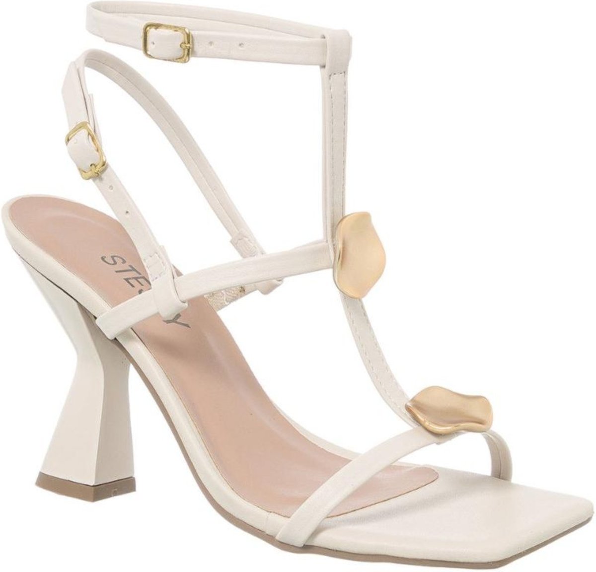 Sandália Feminina Salto Alto Enfeite Orgânico Metalizado Off White