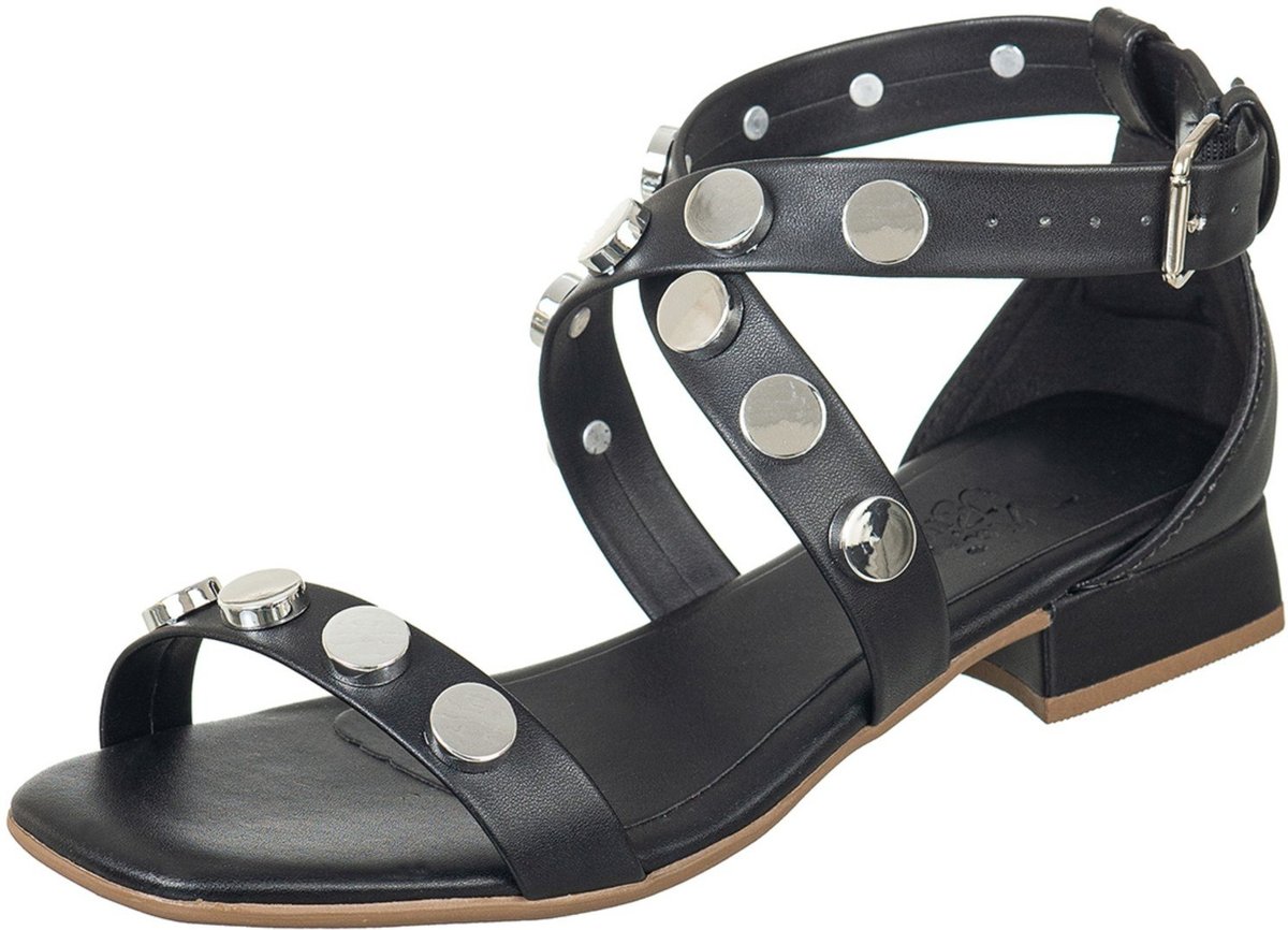 Sandália Feminina Via Birigui Salto Baixo Com Metal Esferas