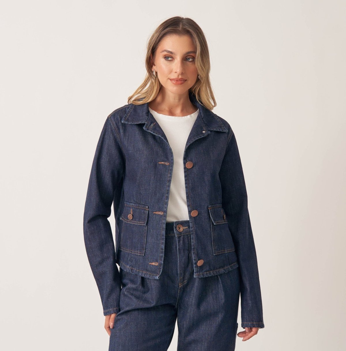 Imagem principal Jaqueta Camisa Jeans Bolso Cargo Pence Bloom azul marinho/branco Bloom azul marinho/branco