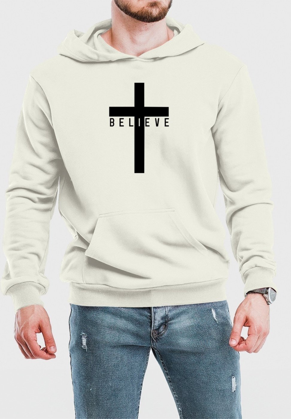 Imagem principal Blusa de Frio Moletom Flanelado Benellys Believe Canguru Off White branco white Benellys branco white