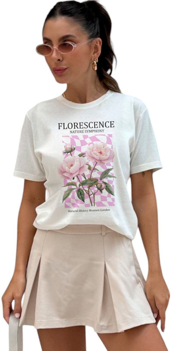 Camiseta Cianitas Off Estampa Florescence