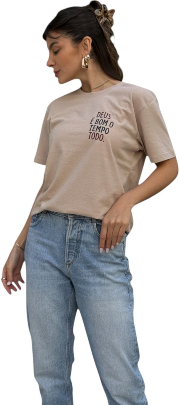 Camiseta Feminina Cianitas Chocolate Estampa Deus É Bom