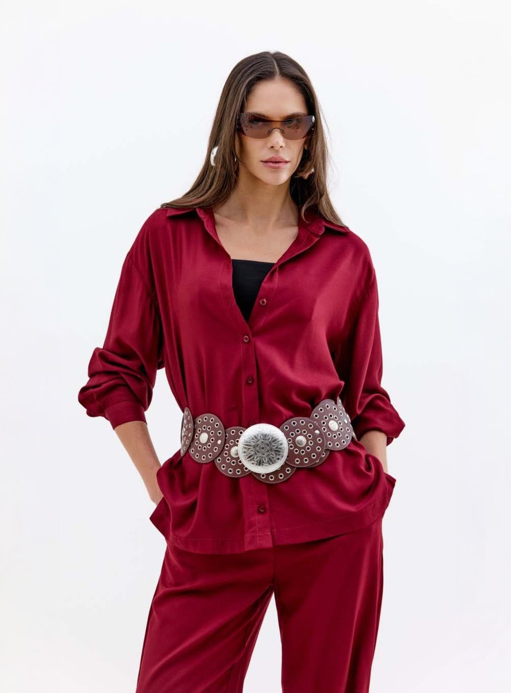 Camisa Oversize Elegância Triton Bordo Veludo