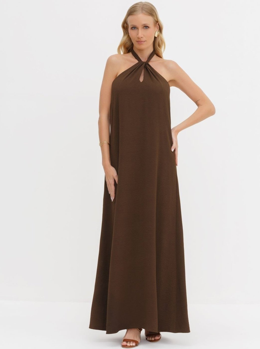 Vestido Frente Única Longo em Crepe Patrizia