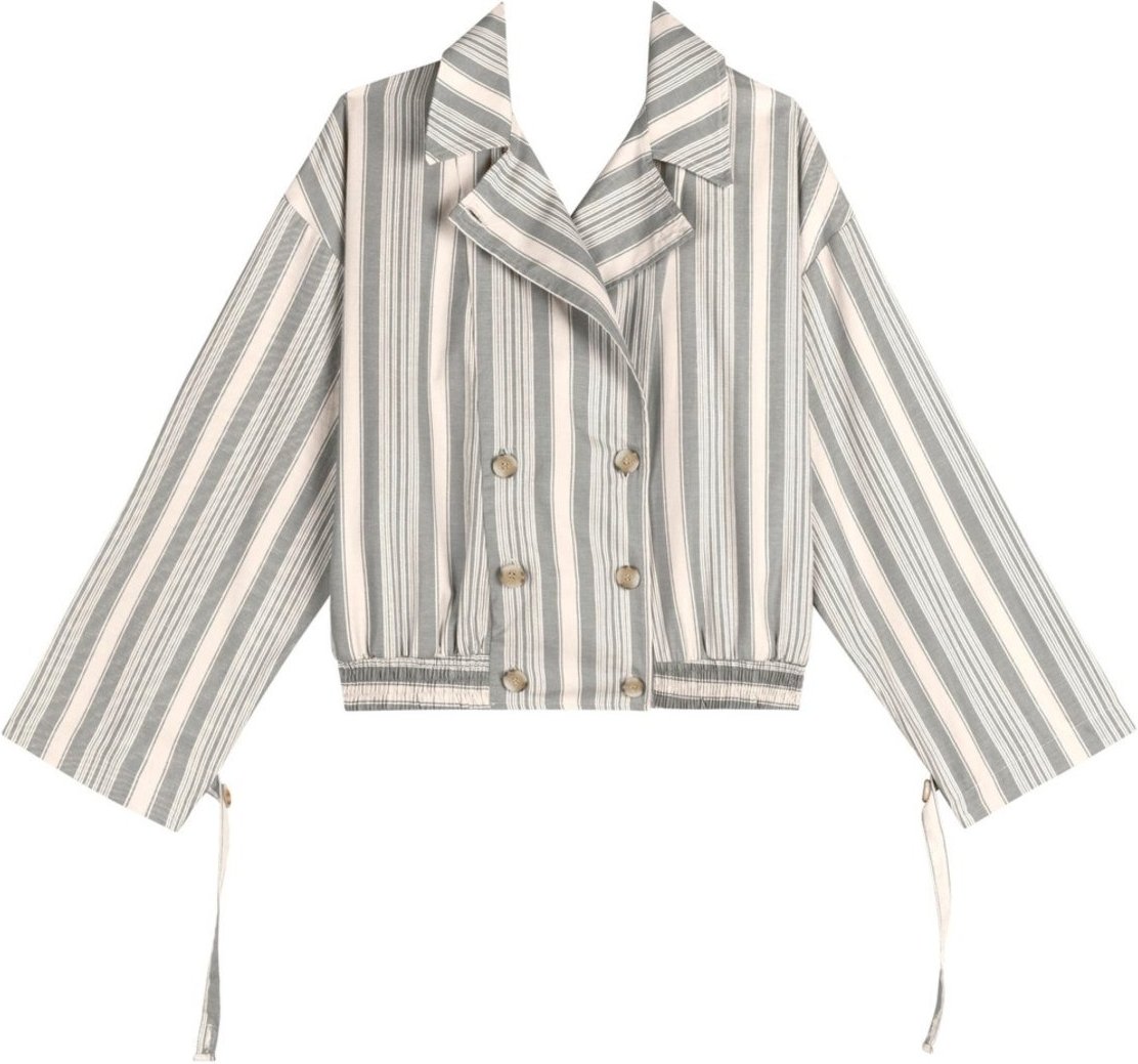 Jaqueta Listrada Em Algodão Com Lapelas E Abotoamento Duplo