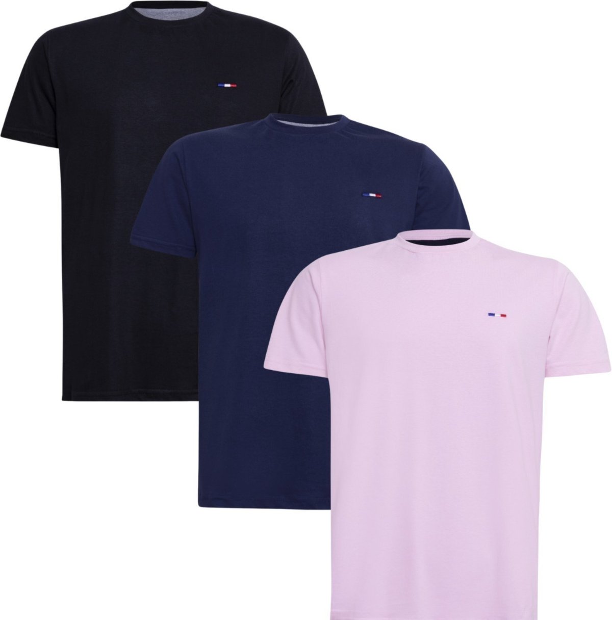 Imagem principal Kit 3 Peças Camisetas Básicas Masculina FMF em Algodão Premium no Estilo Tommy Bordado França Preto Marinho rosa FMF rosa