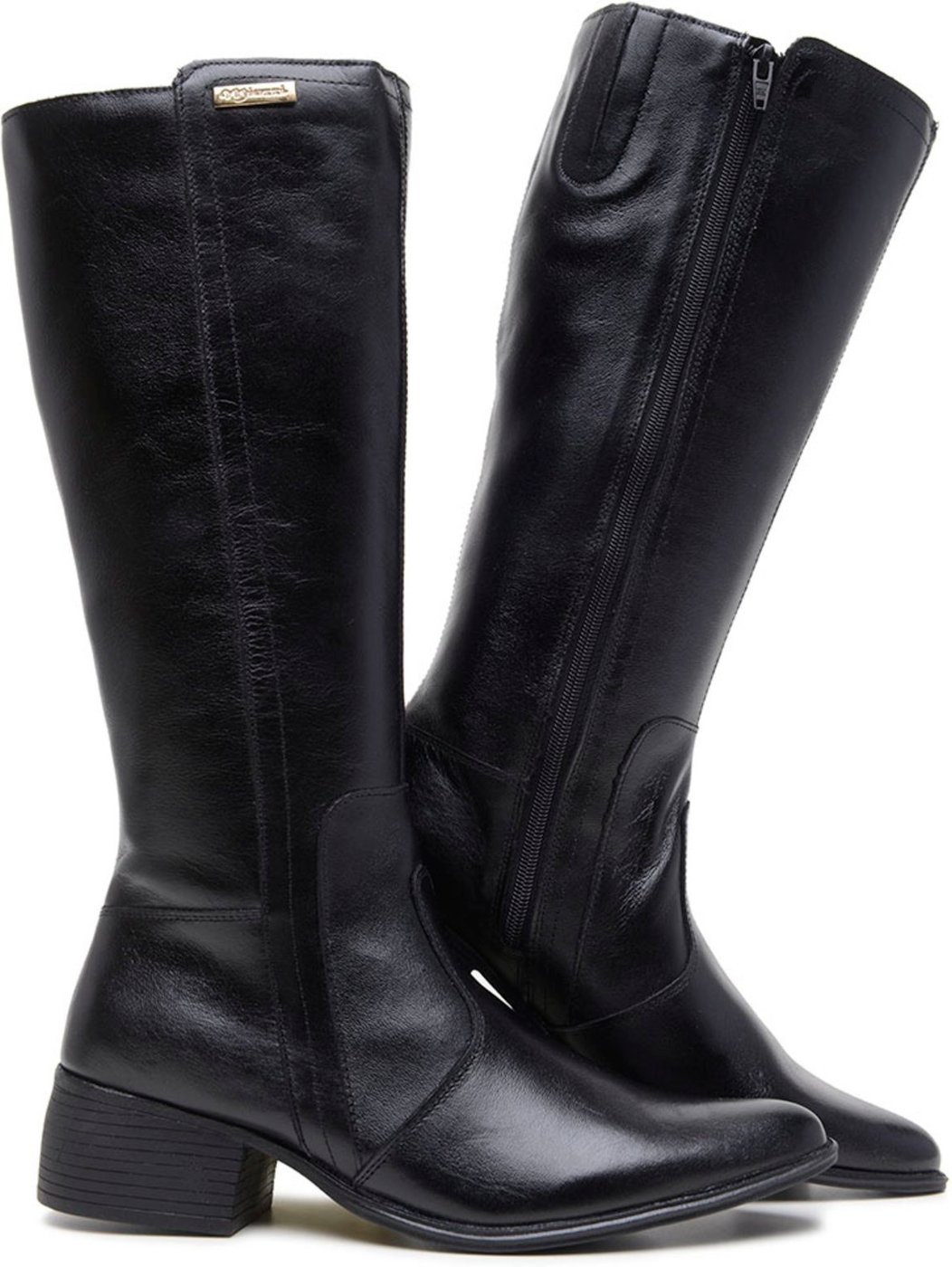 Bota Feminina Cano Longo Marrom Chocolate Salto Baixo Confortável com Zíper Lateral Casual Elegante