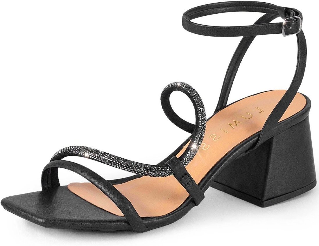 Sandália Feminina Strass Brilho Lumiss Salto Bloco Baixo Confortável