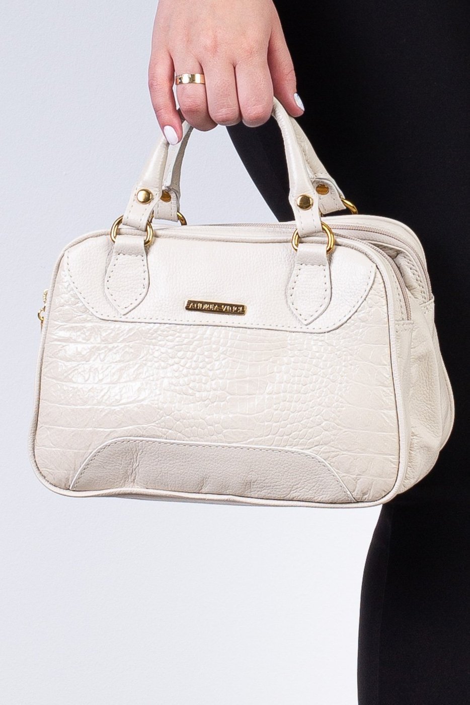 Imagem principal Bolsa Andrea Vinci Pequena De Couro Croco Olívia - Marfim preto Andrea Vinci preto