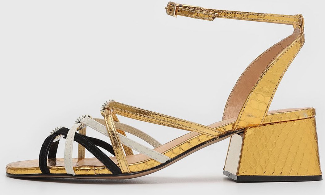 Imagem principal Sandália Feminina Luiza Barcelos Salto Bloco Tiras Dourada dourado Luiza Barcelos dourado
