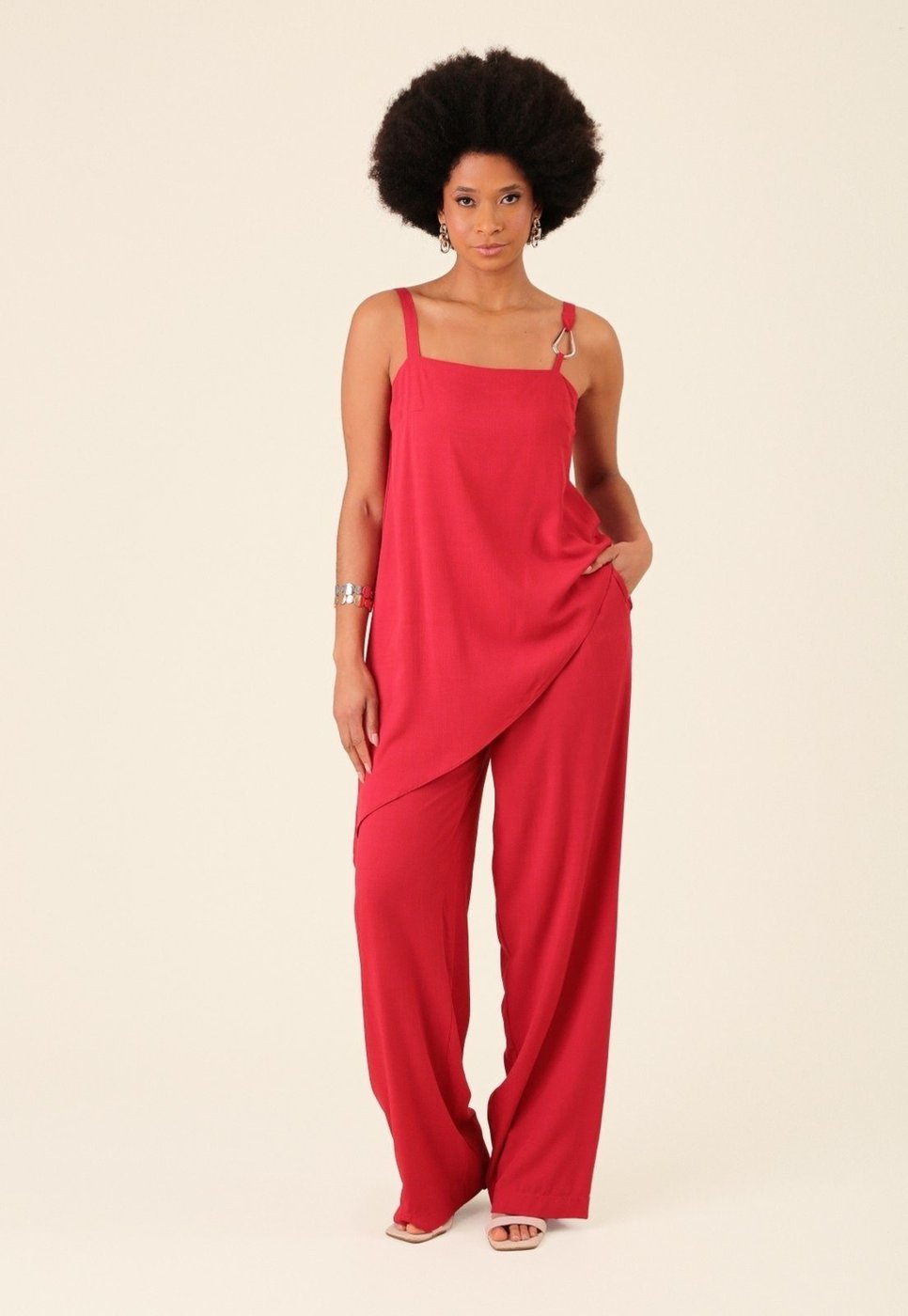 Calça Reta Pop Me Em Viscose Cós Elástico Costas