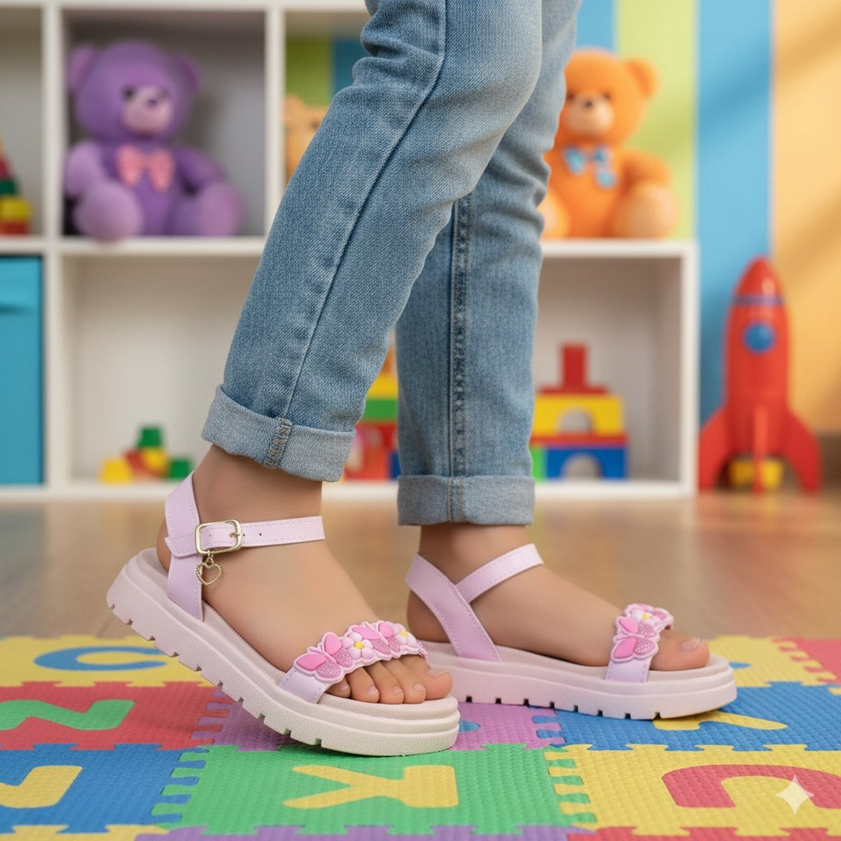 Infantil - Sandália Menina Footz Papete Rasteira Borboletas Confortável Moda Casual Escolar