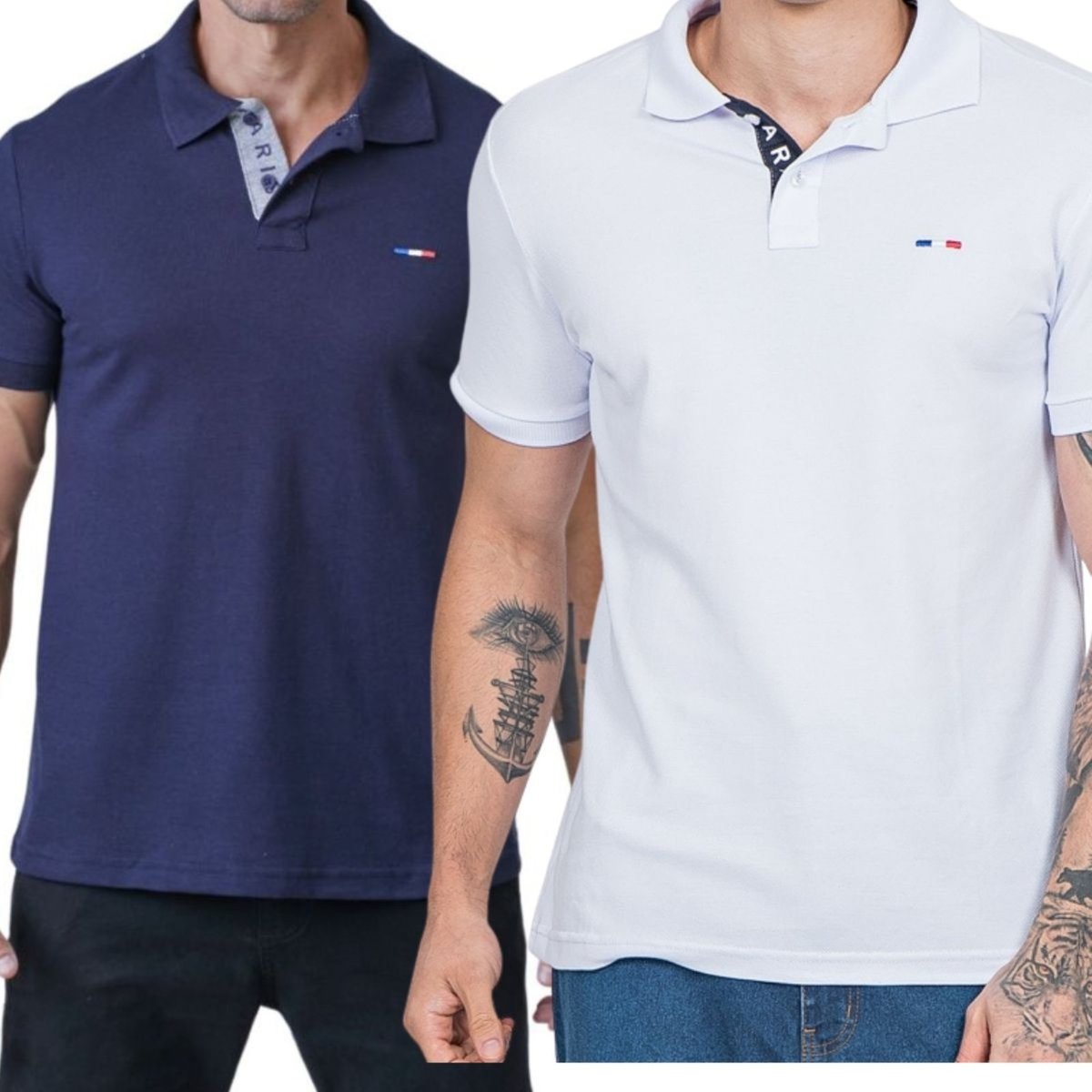 Imagem principal Kit 2 Polos Masculina Básicas FMF Marinho e Branco Piquet no Estilo Tommy Bordado França azul marinho FMF azul marinho