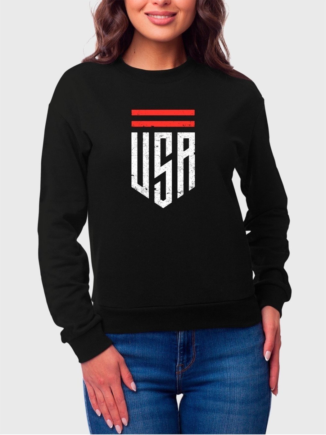 Imagem principal Moletom Gola Redonda Feminino Flanelado Estampa USA EUA Benellys preto Benellys preto