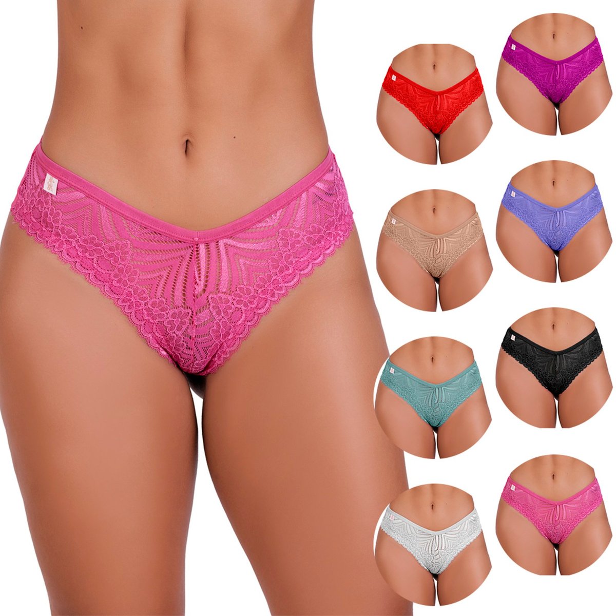 Imagem principal Kit 10 Tangas Gabi Lingerie Elegante Modelagem Confortável Calcinha Forrada em Algodão Frente Toda Em Renda multicolorido Gabi Lingerie multicolorido