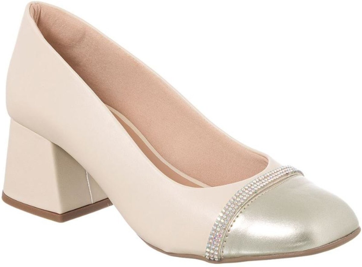 Imagem principal Scarpin Sapato Boneca Salto Grosso Bico Quadrado Strass Off White Stessy Shoes off-white white Stessy Shoes off-white white