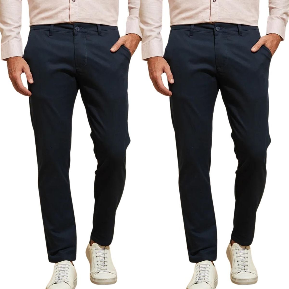 Imagem principal Kit 2 Calças FMF de Sarja Chino Com Bolso Traseiro Embutido Alfaiataria Skinny Marinho azul marinho FMF azul marinho