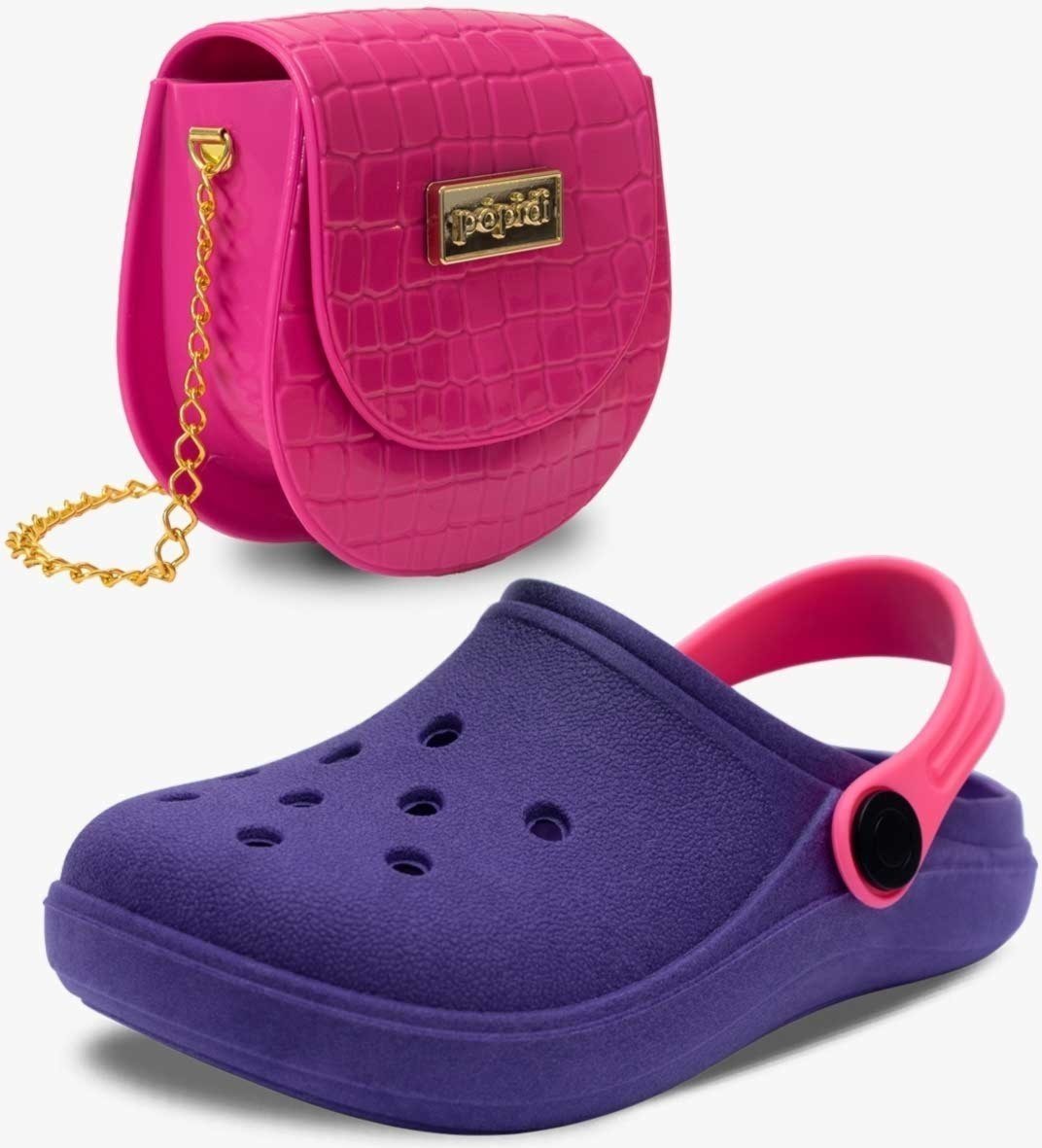 Imagem principal Infantil - Kit Bolsa e Sandalia Babuche Chinelo Pópidi Menina Roxo e Pink roxo pink Pópidí roxo pink