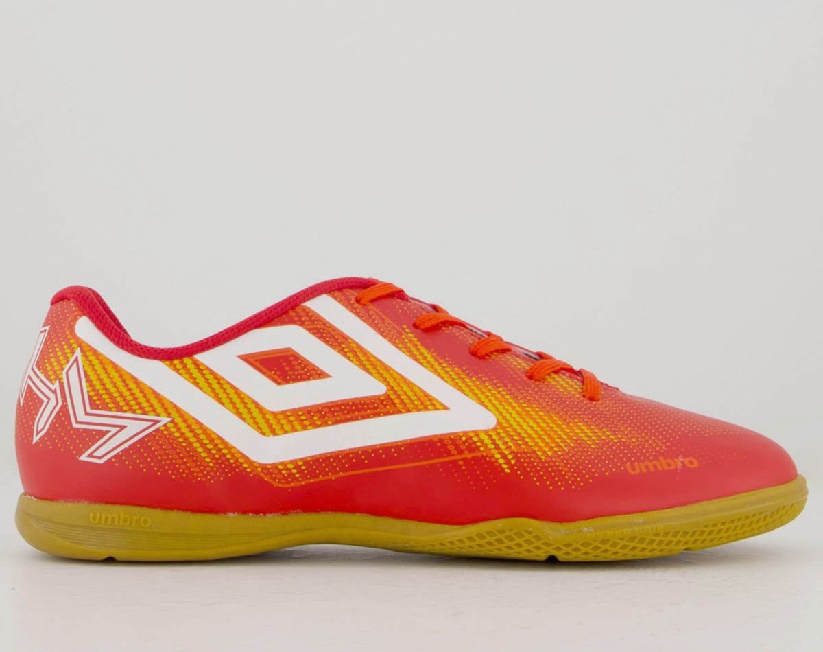 Chuteira Umbro Heatmap Futsal Vermelha e Laranja