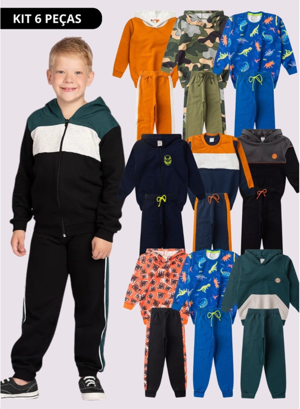 Imagem principal Infantil - Kit Sortido Molekada Peças de Roupas Infantis Menino Inverno 3 Conjuntos multicolorido Molekada multicolorido