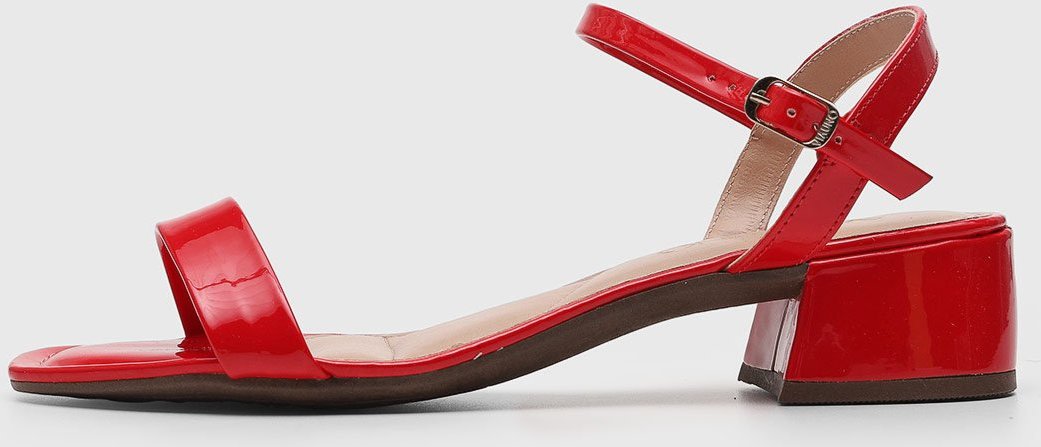 Sandália Feminina VIA UNO Salto Bloco Verniz Vermelha