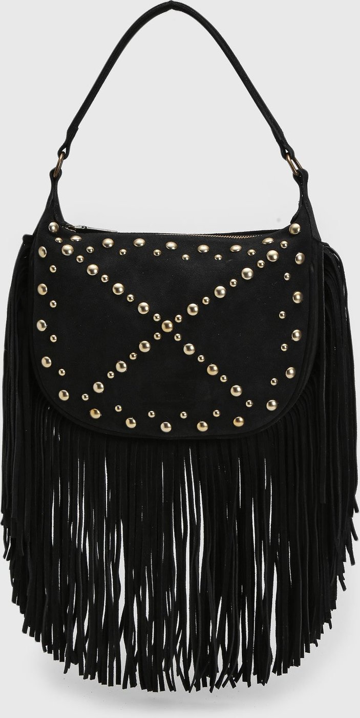 Imagem principal Bolsa Média Luiza Barcelos Franjas Tachas Preta preto preto