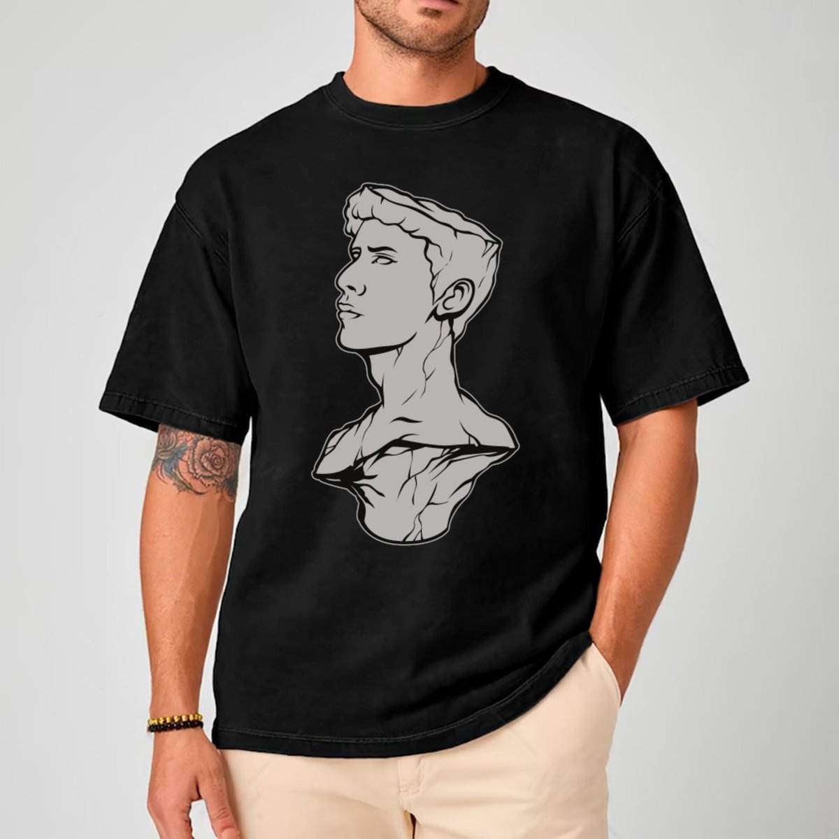 Imagem principal Camiseta Ousy Unissex Estátua Monocromática Estilo Exclusivo Streetwear Oversized preto ousy preto
